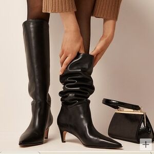 J CREW black leather Knee High Pull On Boots. Like new!
